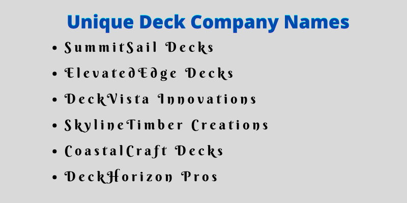 Deck Company Names