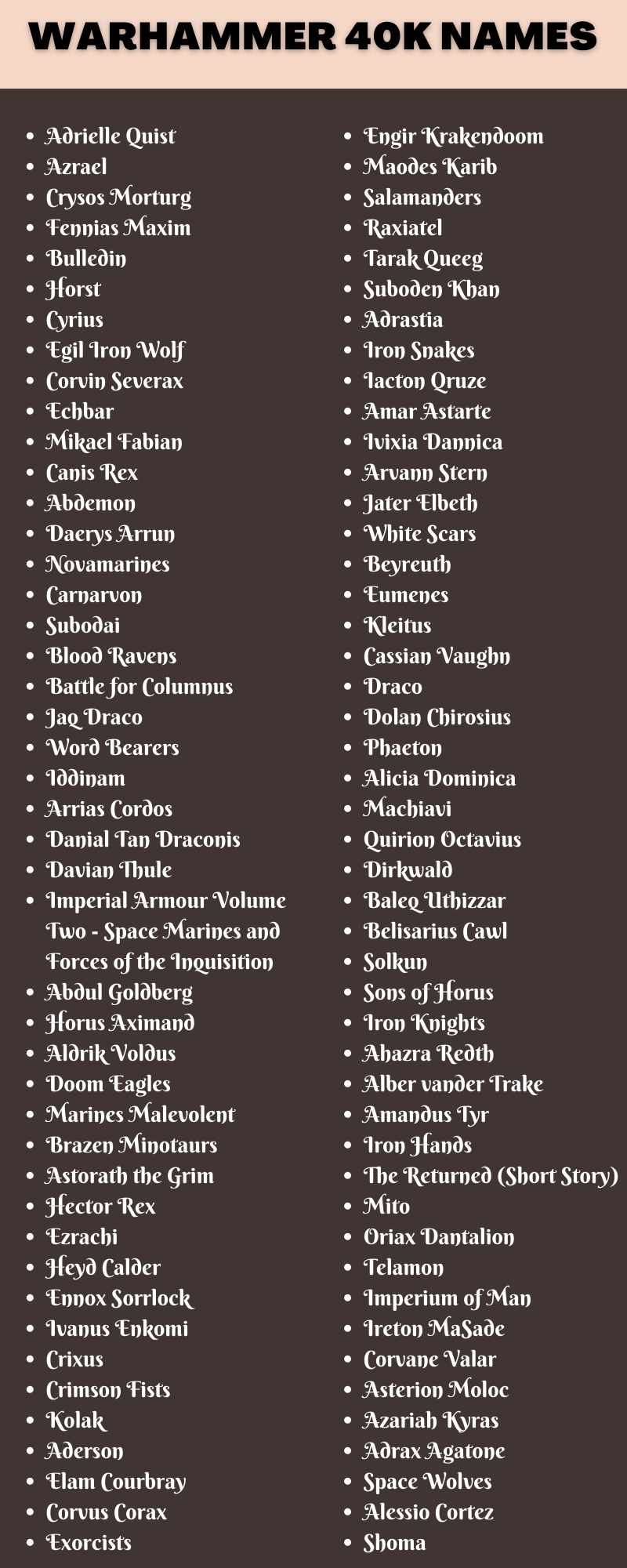 Warhammer 40k Names