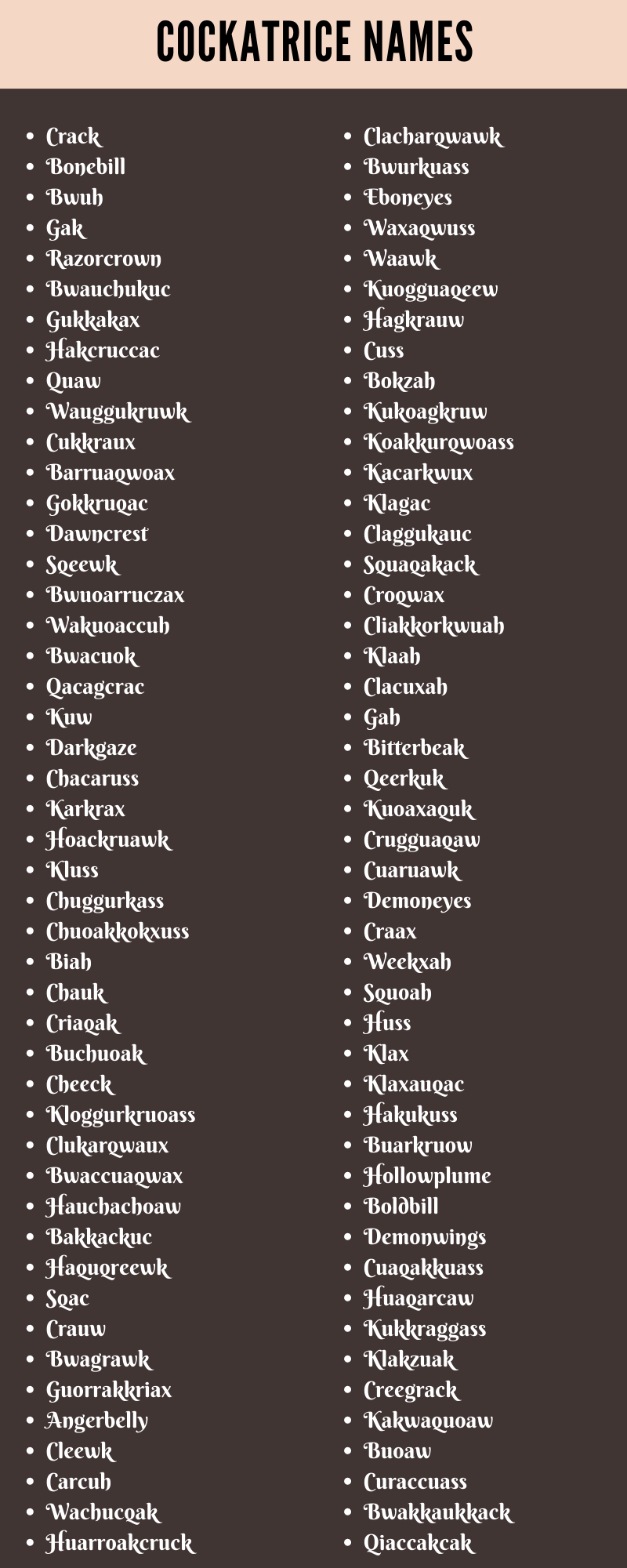 Cockatrice Names