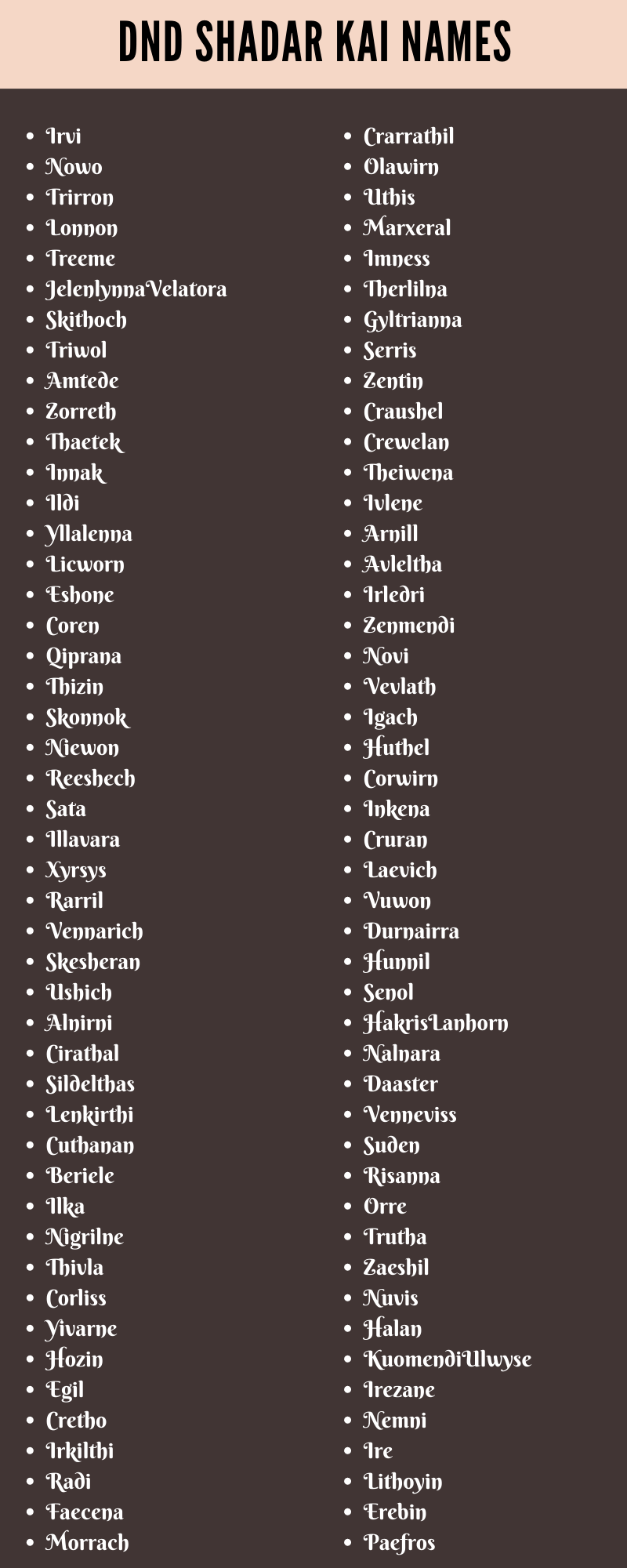 Dnd Shadar Kai Names