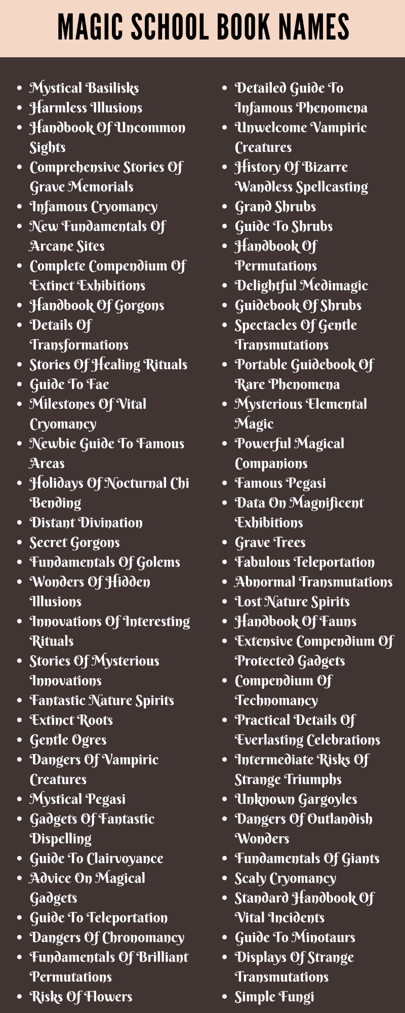 Magic School Book Names