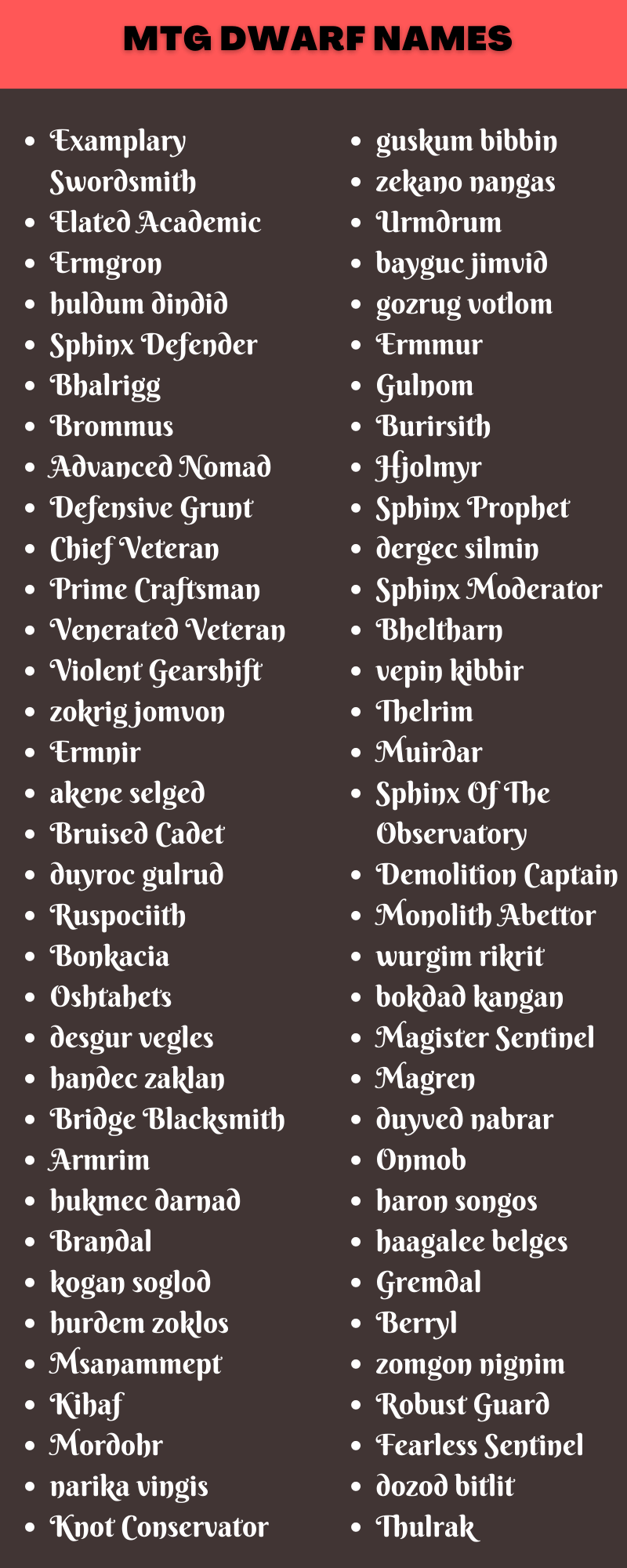 Mtg Dwarf Names
