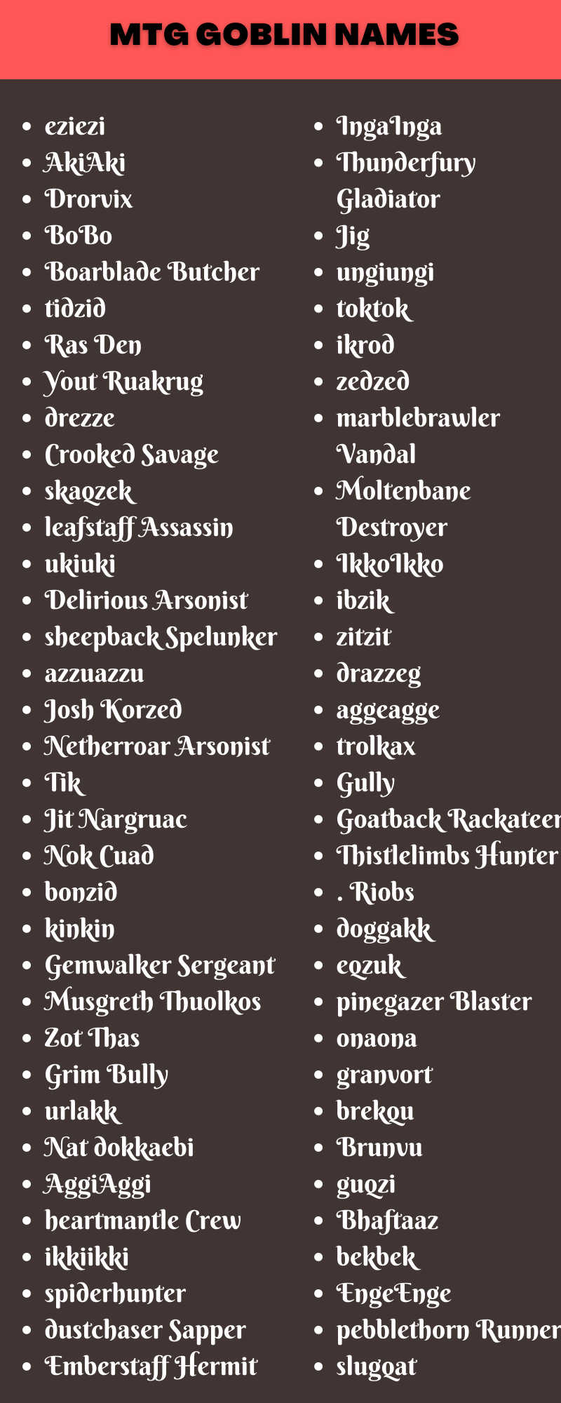 400 Best Mtg Goblin Names For You