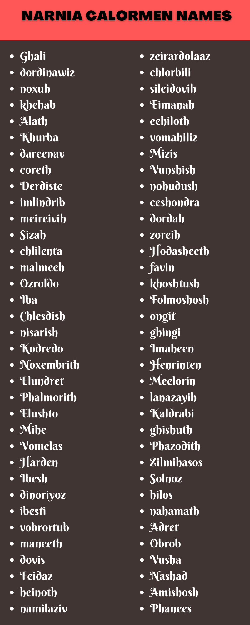 Narnia Calormen Names