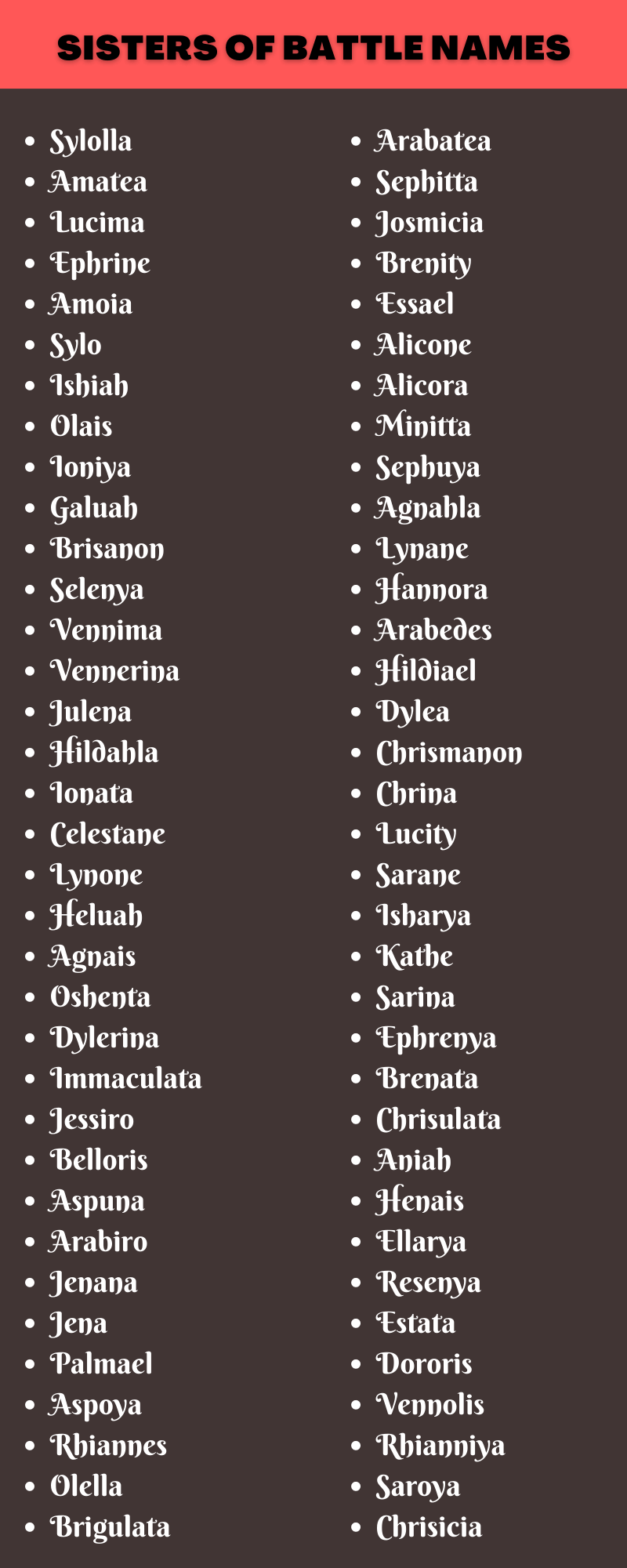 400 Catchy Sisters of Battle Names For You