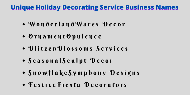 Holiday Decorating Service Business Names