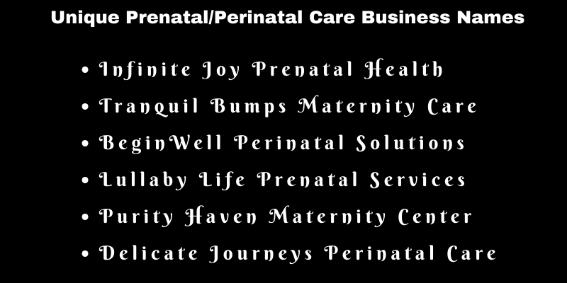 Prenatal/Perinatal Care Business Names