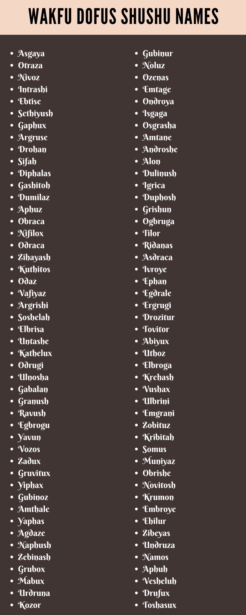 Wakfu Dofus Shushu Names