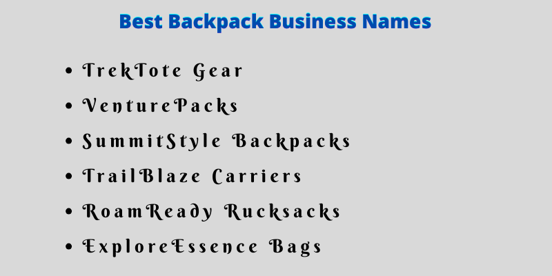 Backpack Business Names