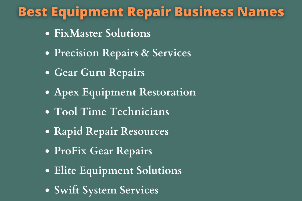 Equipment Repair Business Names