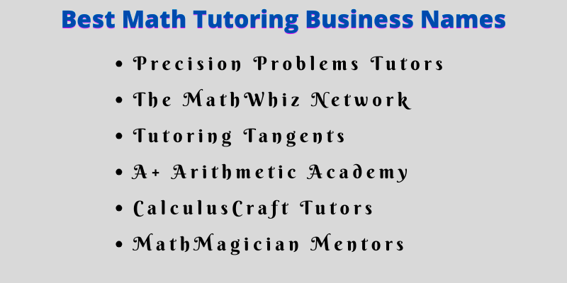 Math Tutoring Business Names
