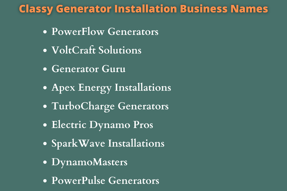 Generator Installation Business Names