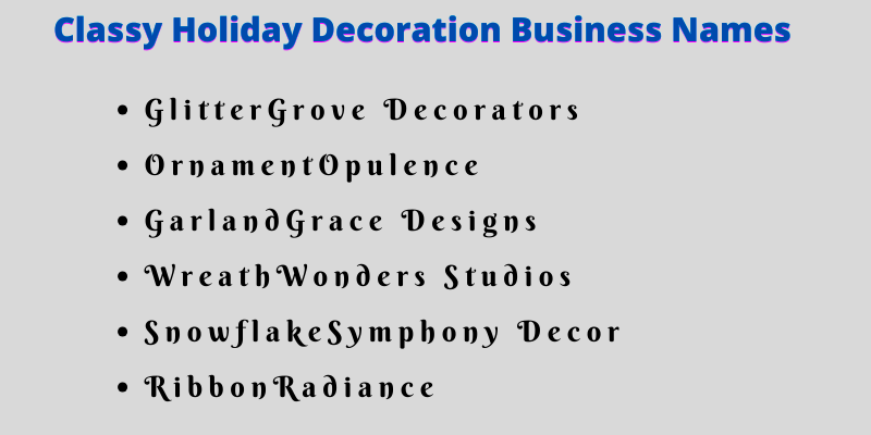 Holiday Decoration Business Names