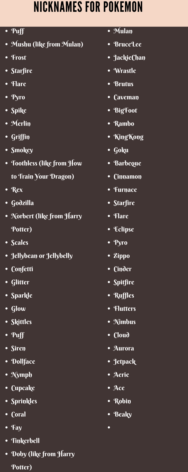  Nicknames for pokemons