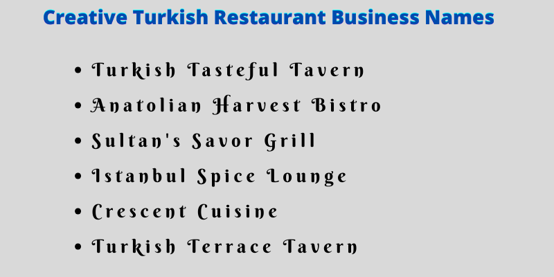 Turkish Restaurant Business Names