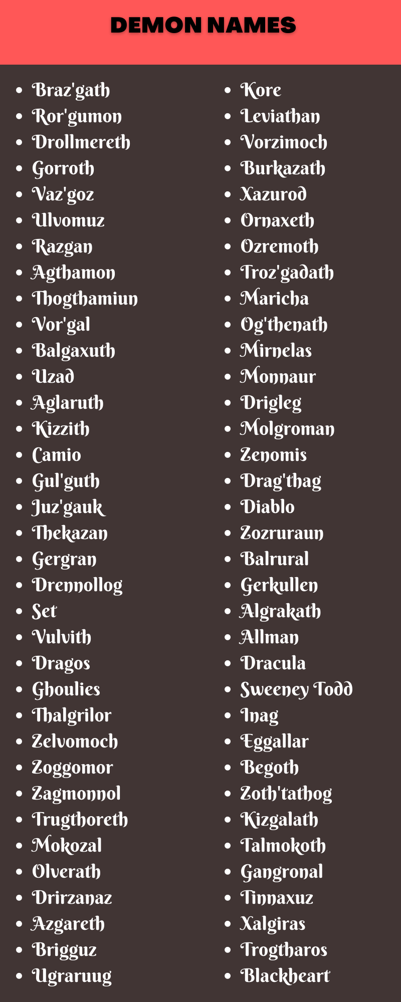 Demon Names 400 Fantasy Shadow Demon Names