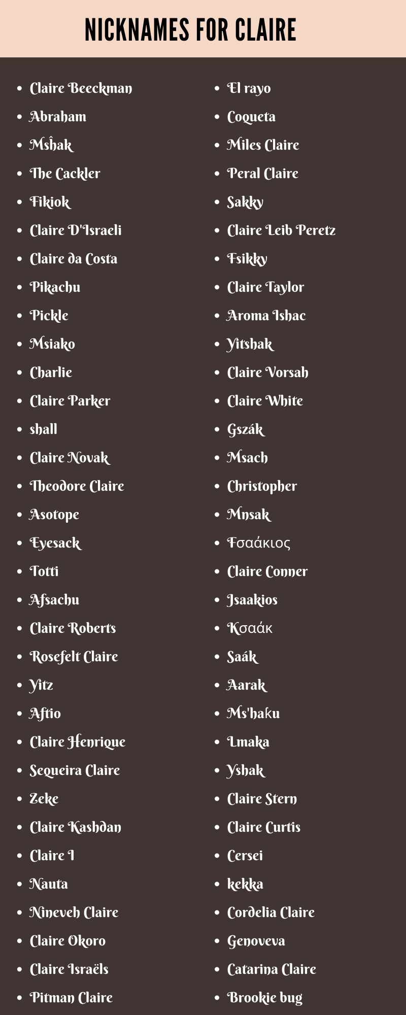 Nicknames For Claire