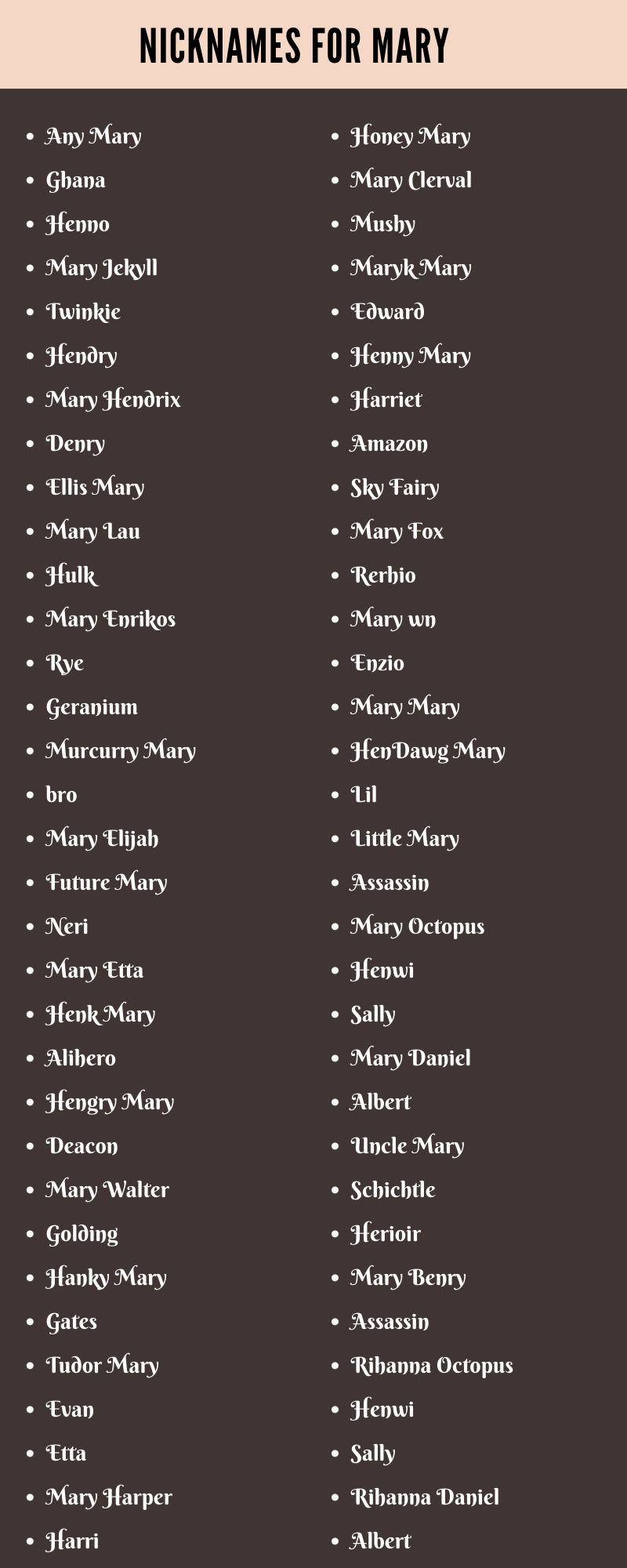 Nicknames for Mary