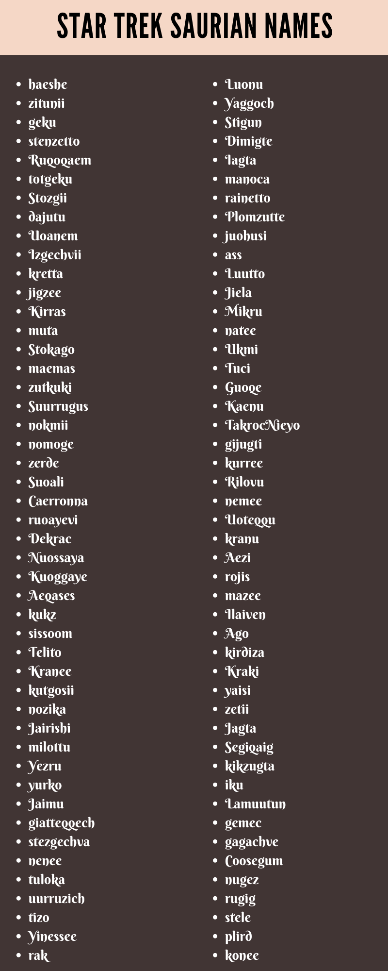 Star Trek Saurian Names