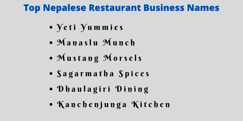 Nepalese Restaurant Business Names