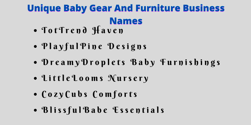 Baby Gear And Furniture Business Names
