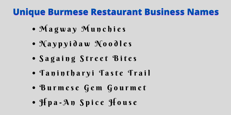 Burmese Restaurant Business Names