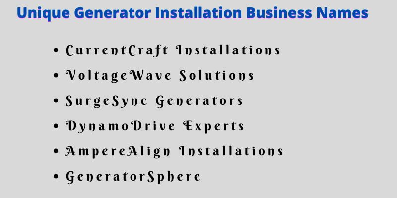 Generator Installation Business Names