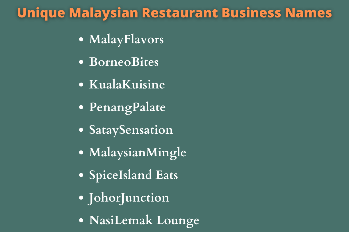 410 Catchy Malaysian Restaurant Business Names 