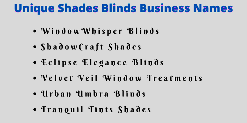 Shades Blinds Business Names
