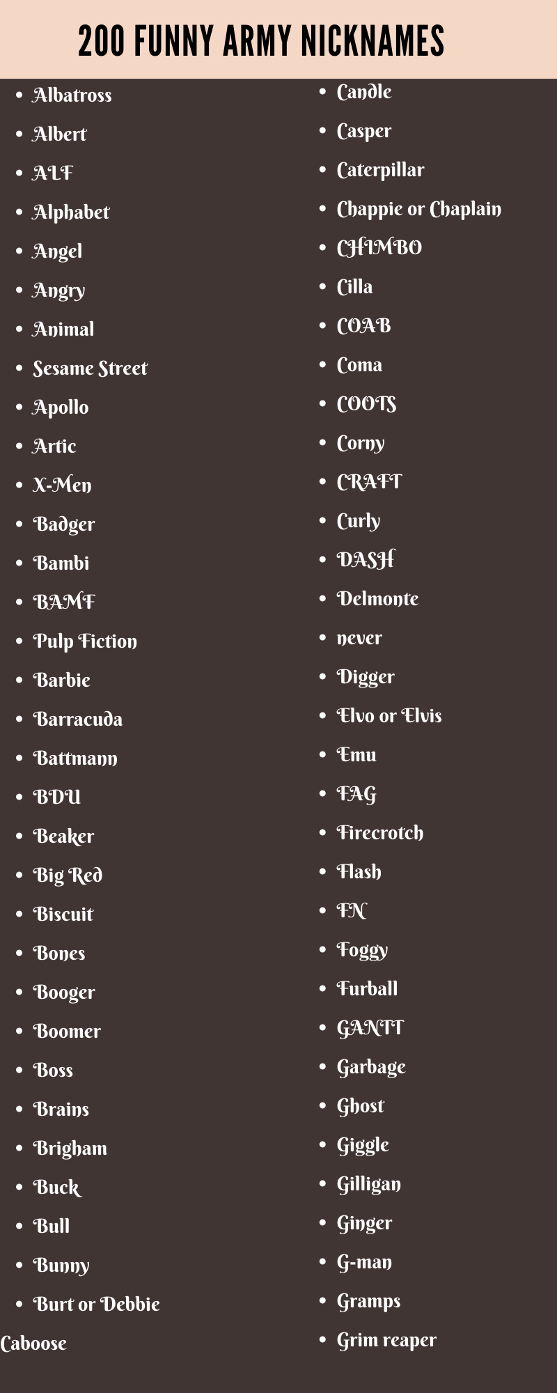 Funny Nicknames For Army