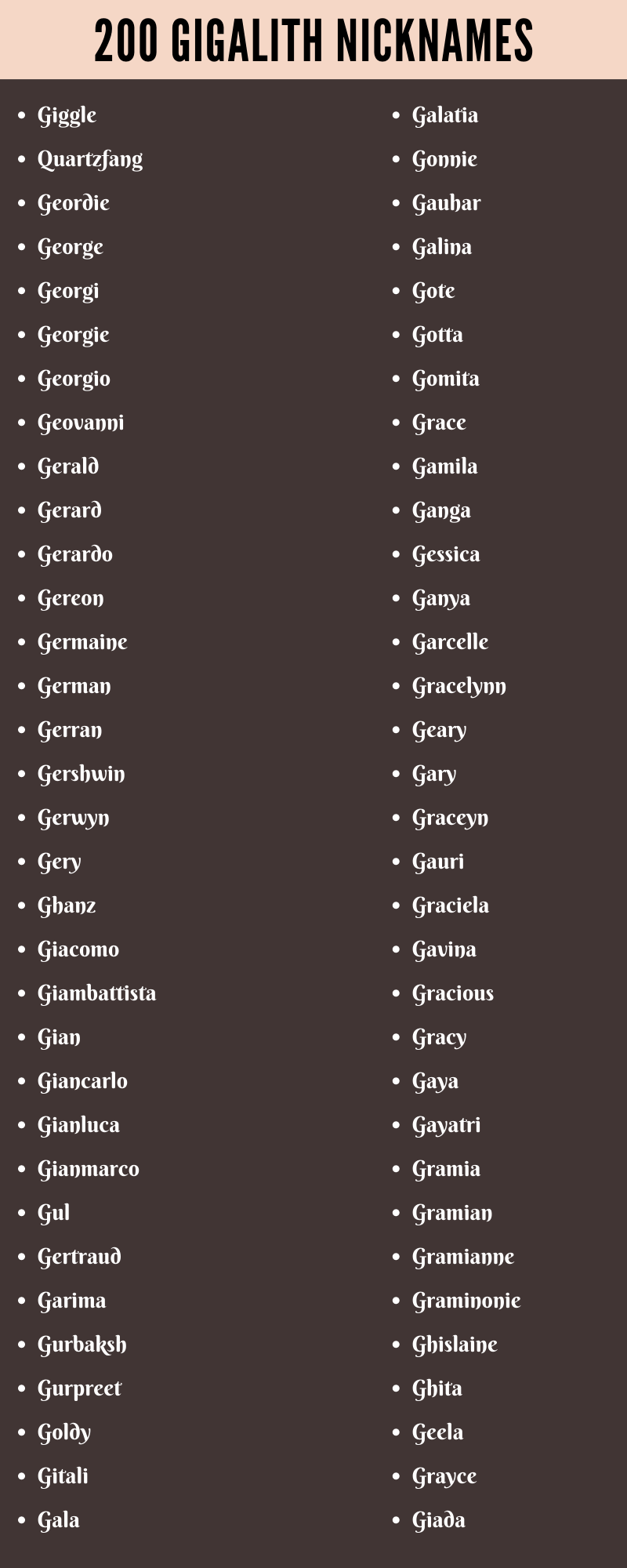 Gigalith Nicknames
