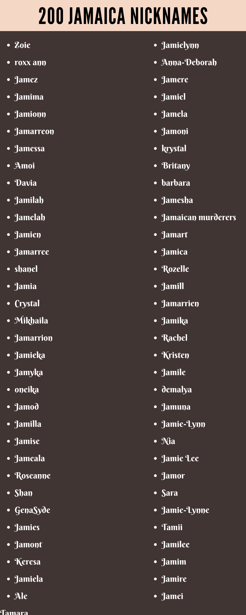  jamaica nicknames