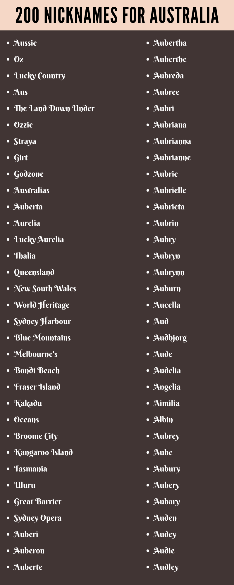 Nicknames For Australia