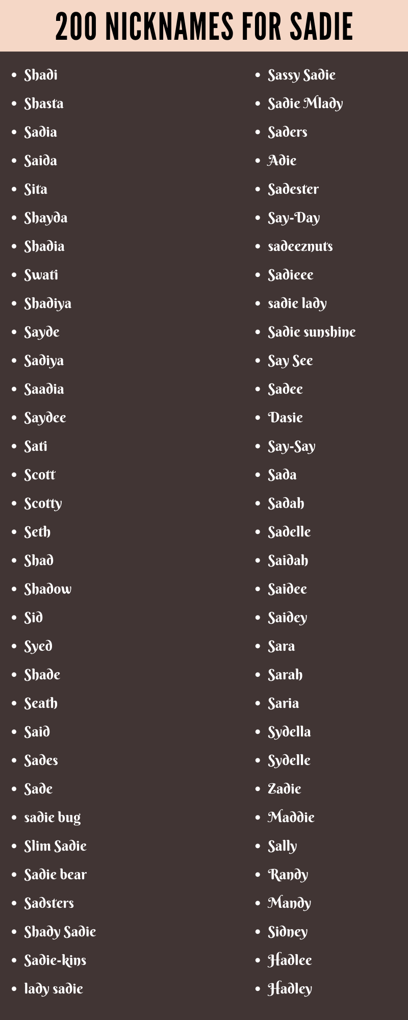 Nicknames For Sadie