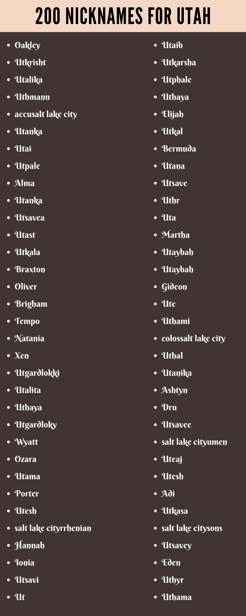 Nicknames For Utah