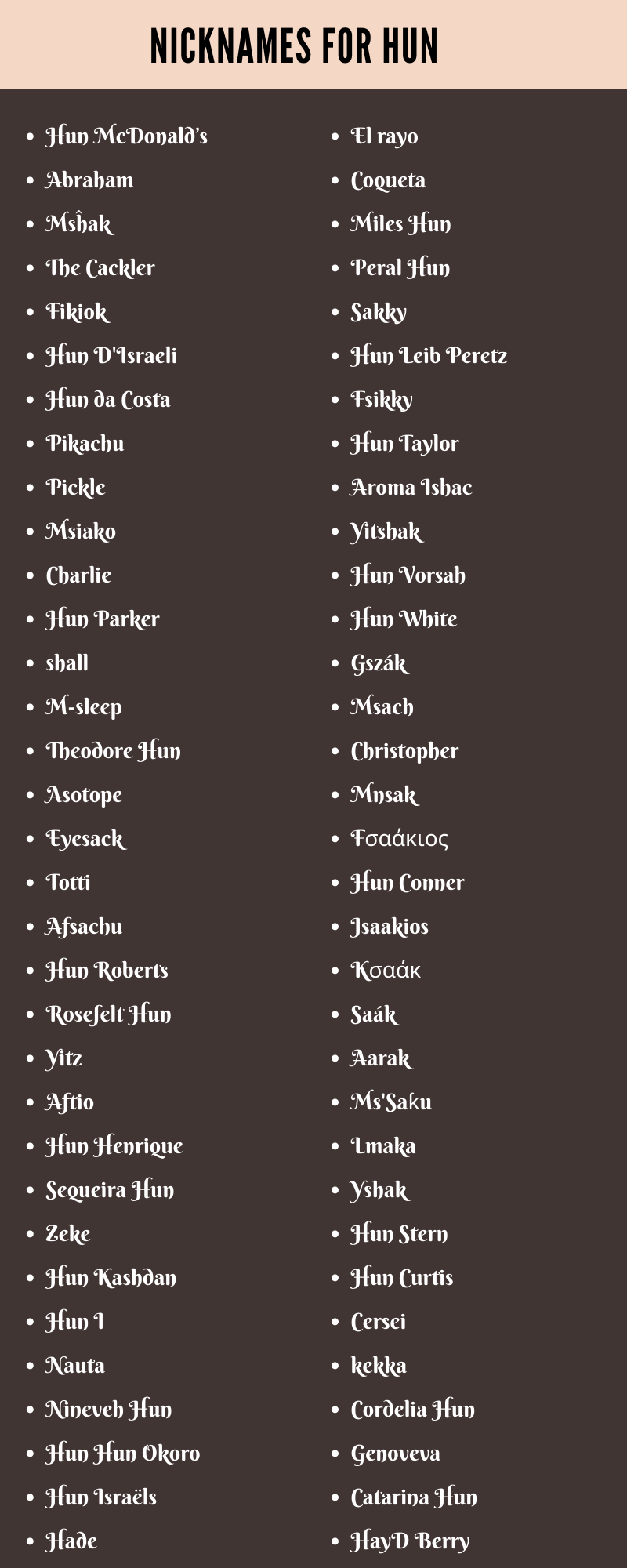 Nicknames For Hun