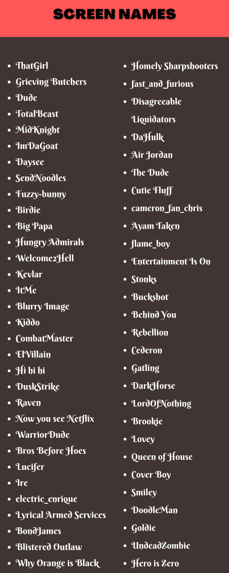 400 Cool Screen Names Ideas and Suggestions