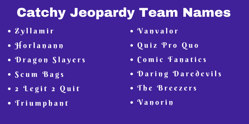 Jeopardy Team Names