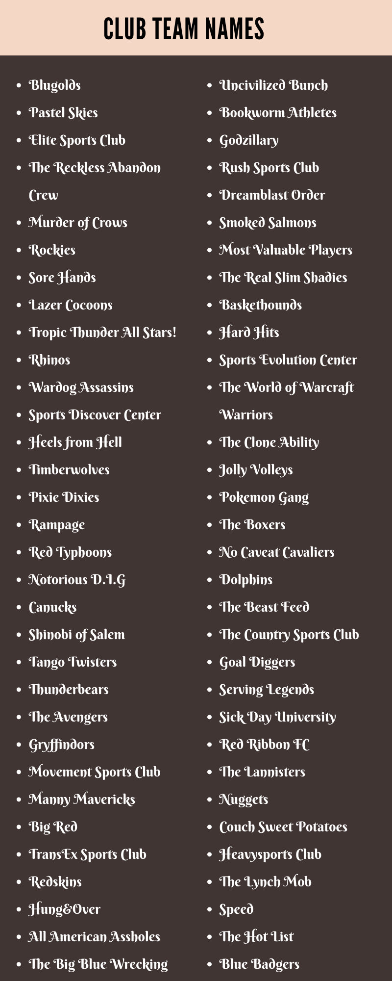 750 Clubs Team Names Ideas And Suggestions