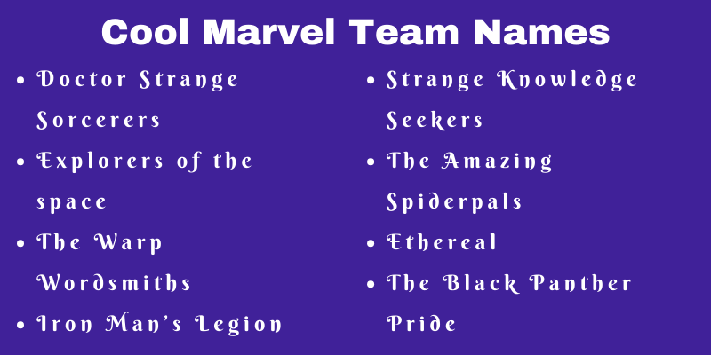 Marvel Team Names