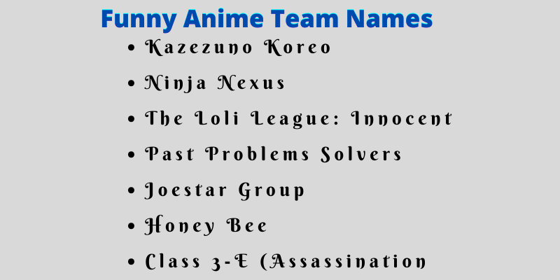 Anime Team Names