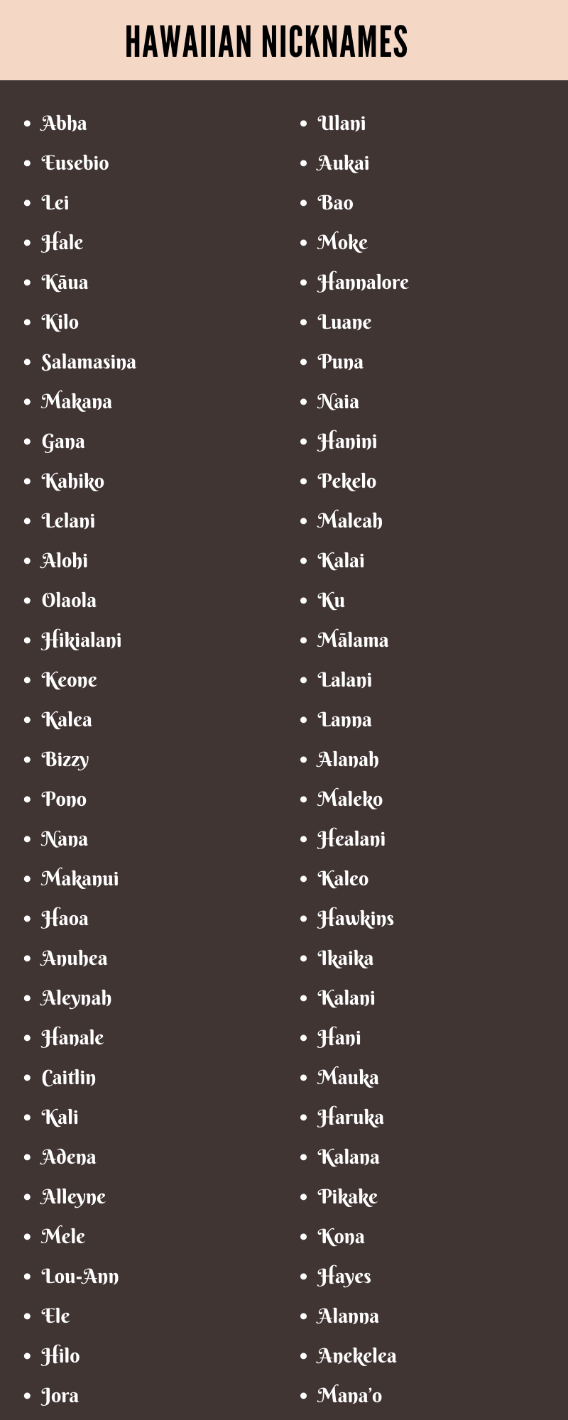 Hawaiian Nicknames Ideas