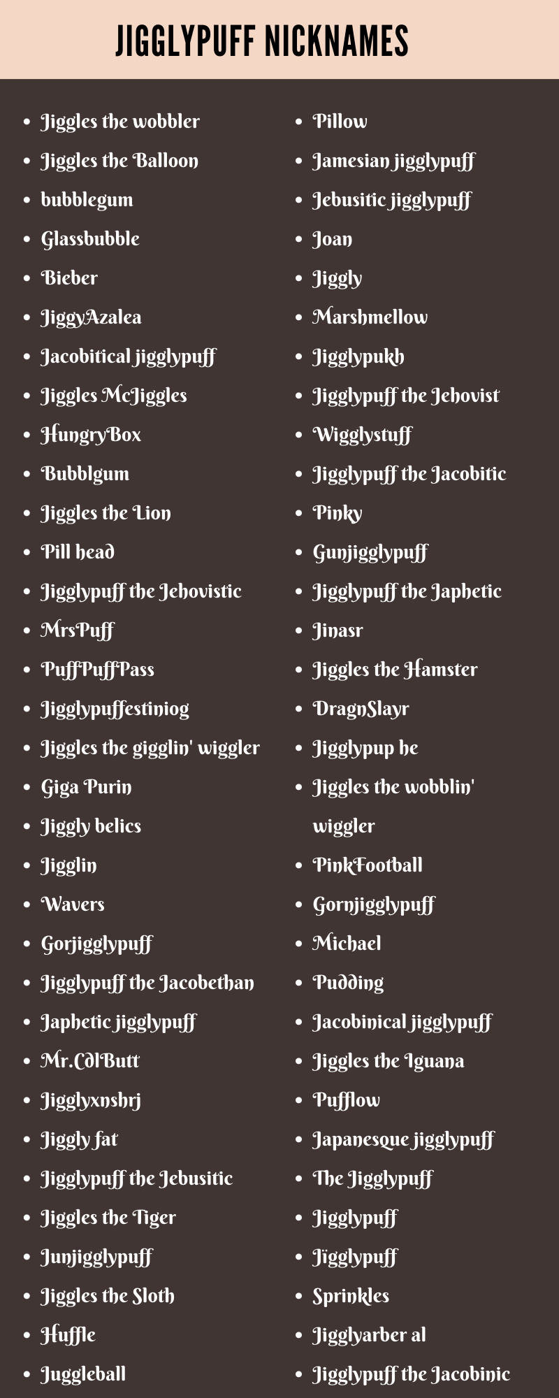 Jigglypuff Nicknames Ideas