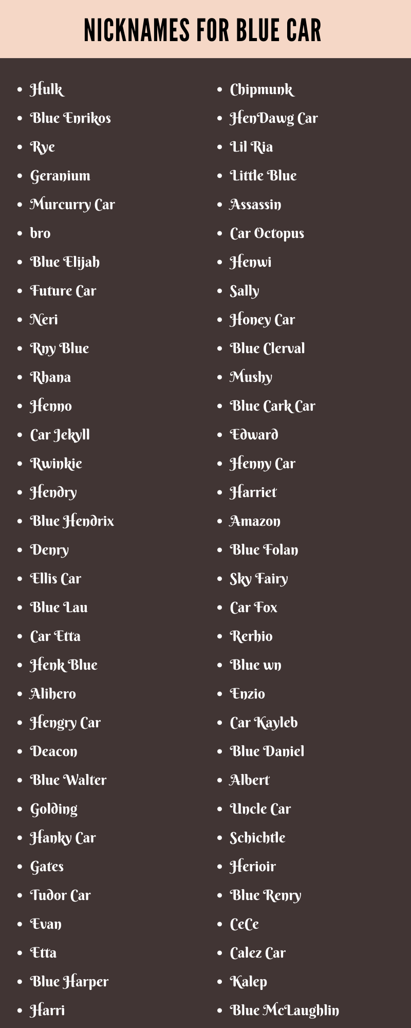 Nicknames for Blue Car