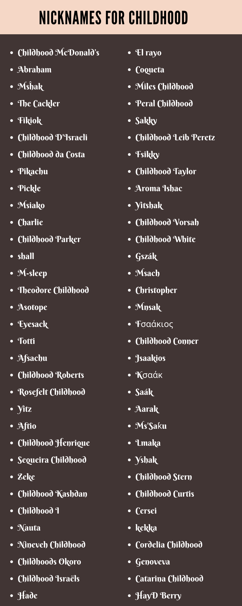 Nicknames for Childhood