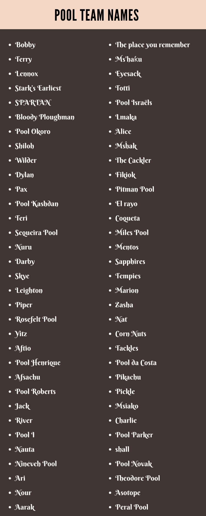 Pool Team Names