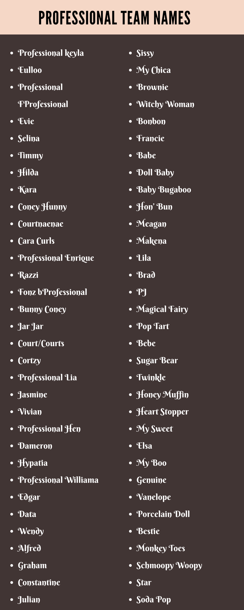 Professional Team Names
