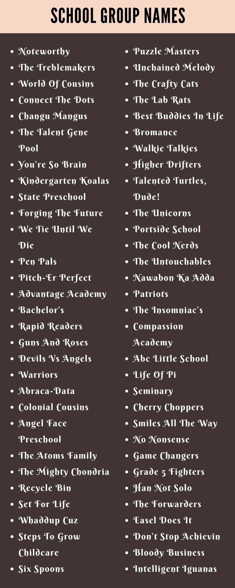 400 Cool School Group Names Ideas And Suggestions