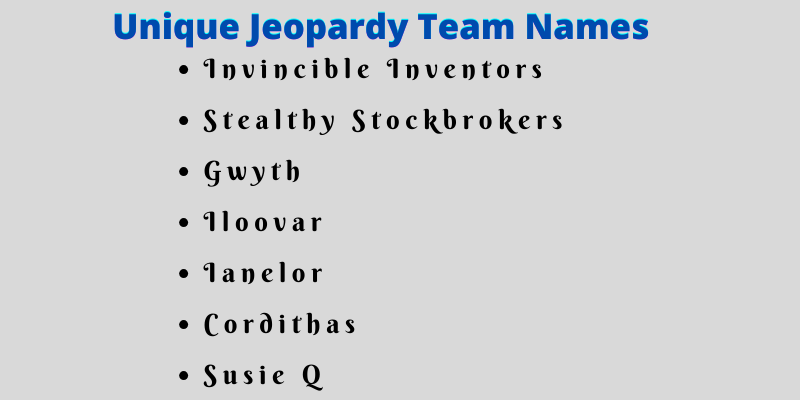 Jeopardy Team Names