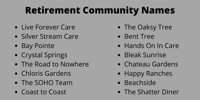 Retirement Community Names